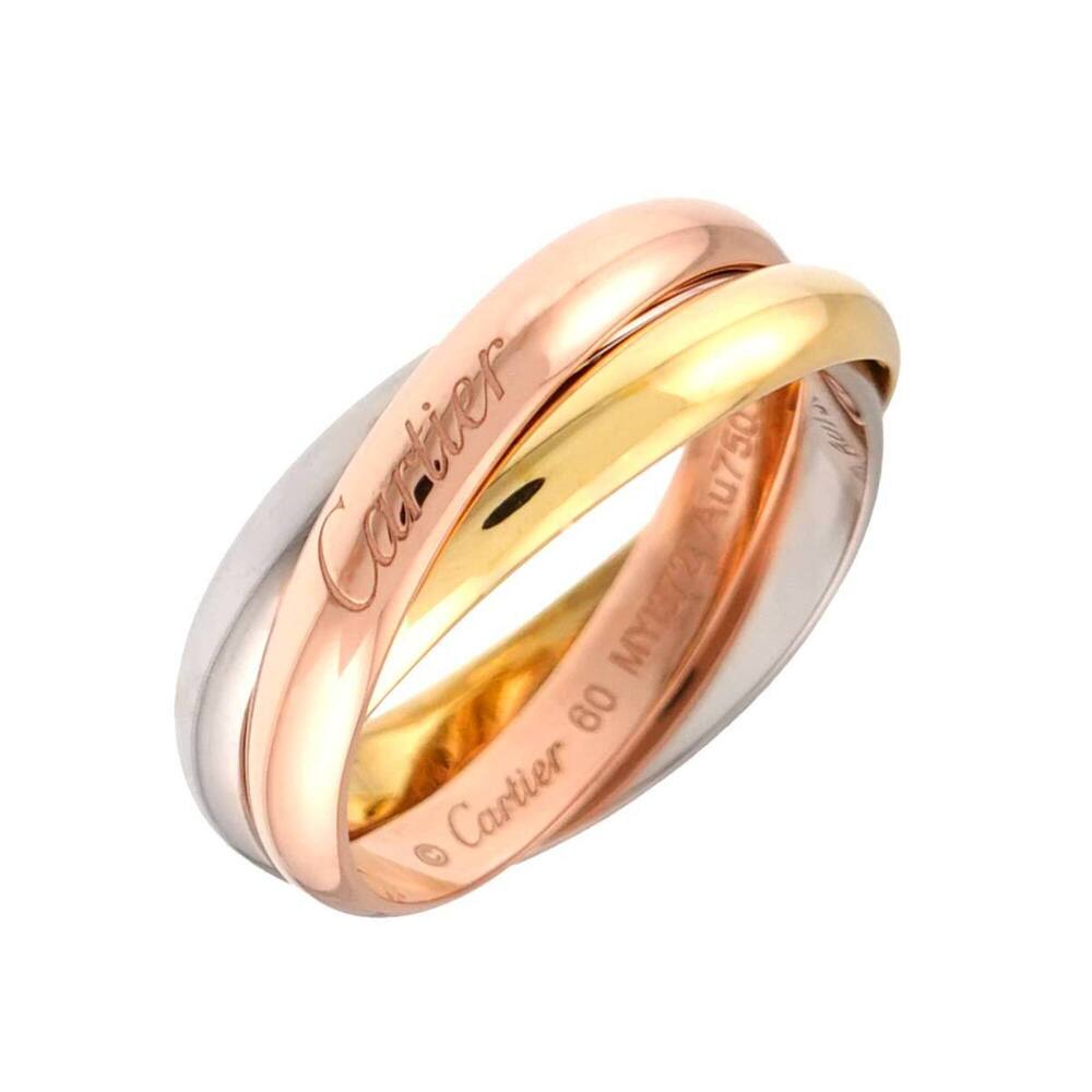 Cartier Trinity Medium MM #60 Ring, 18K Yellow Gold, White Pink Triple Band, ...